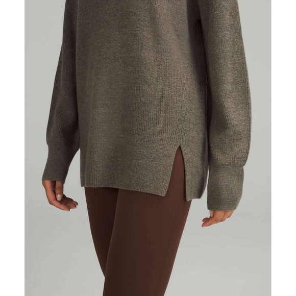 Lululemon Merino Wool-Blend Ribbed Crewneck Sweater Heathered Nomad Green Size 6 - Picture 12 of 12